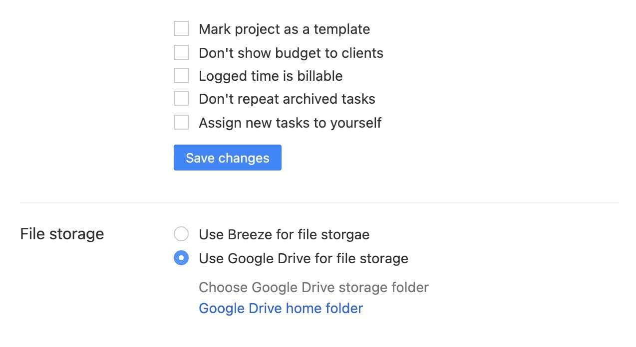 Google Drive settings