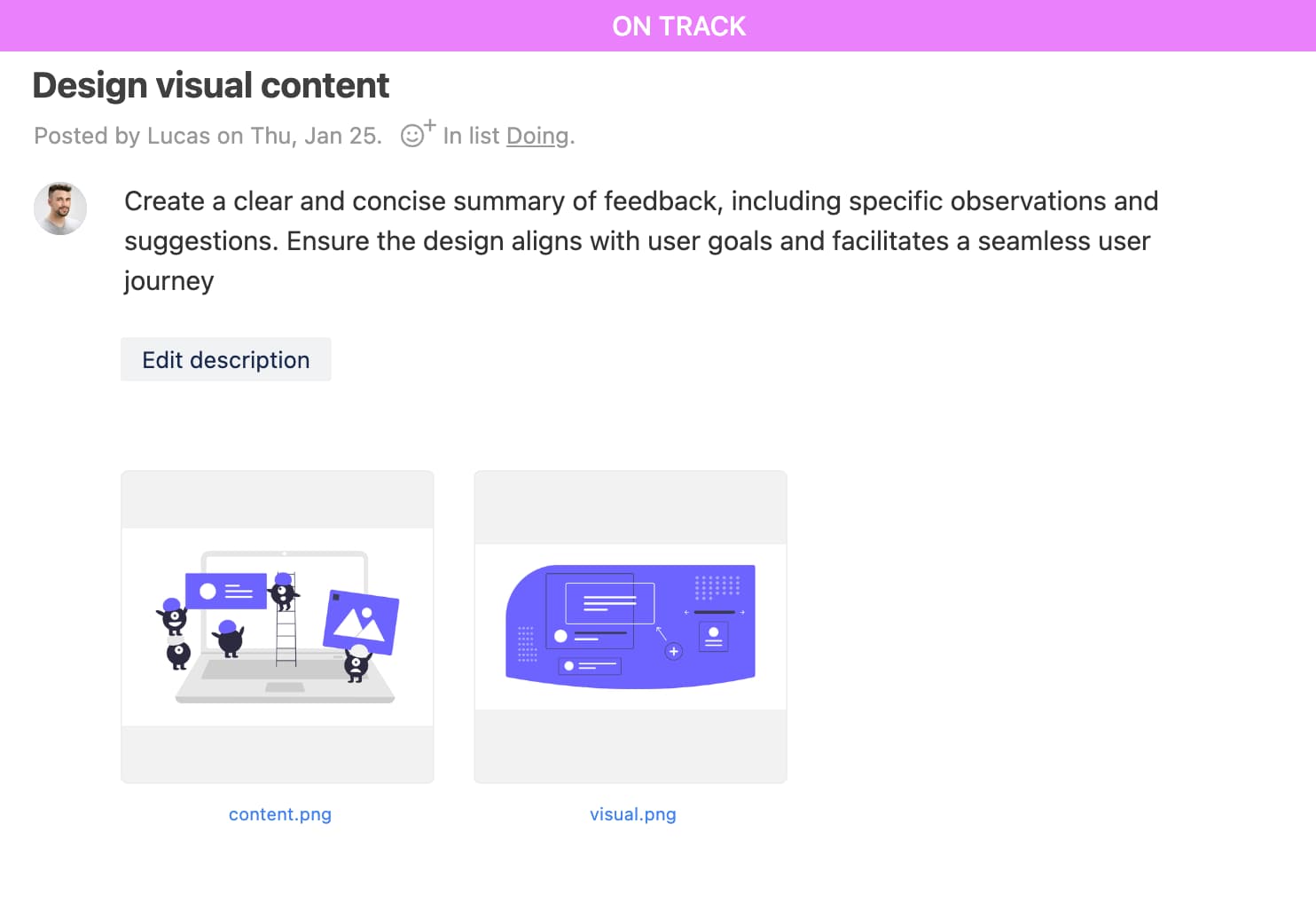 Tasks details with files for design projects