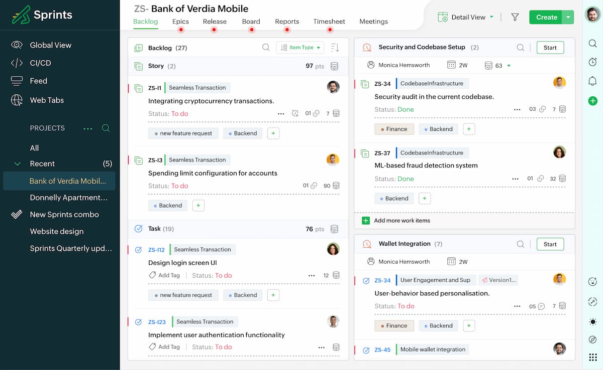 Jira alternative Zoho Sprints