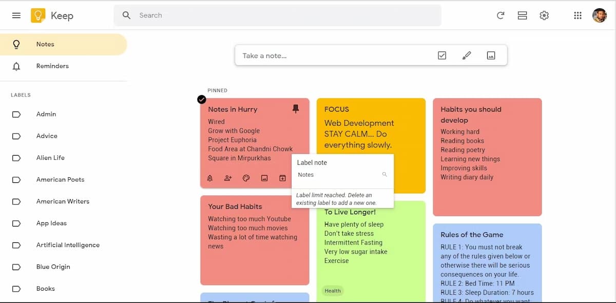 Notion alternative Google Keep