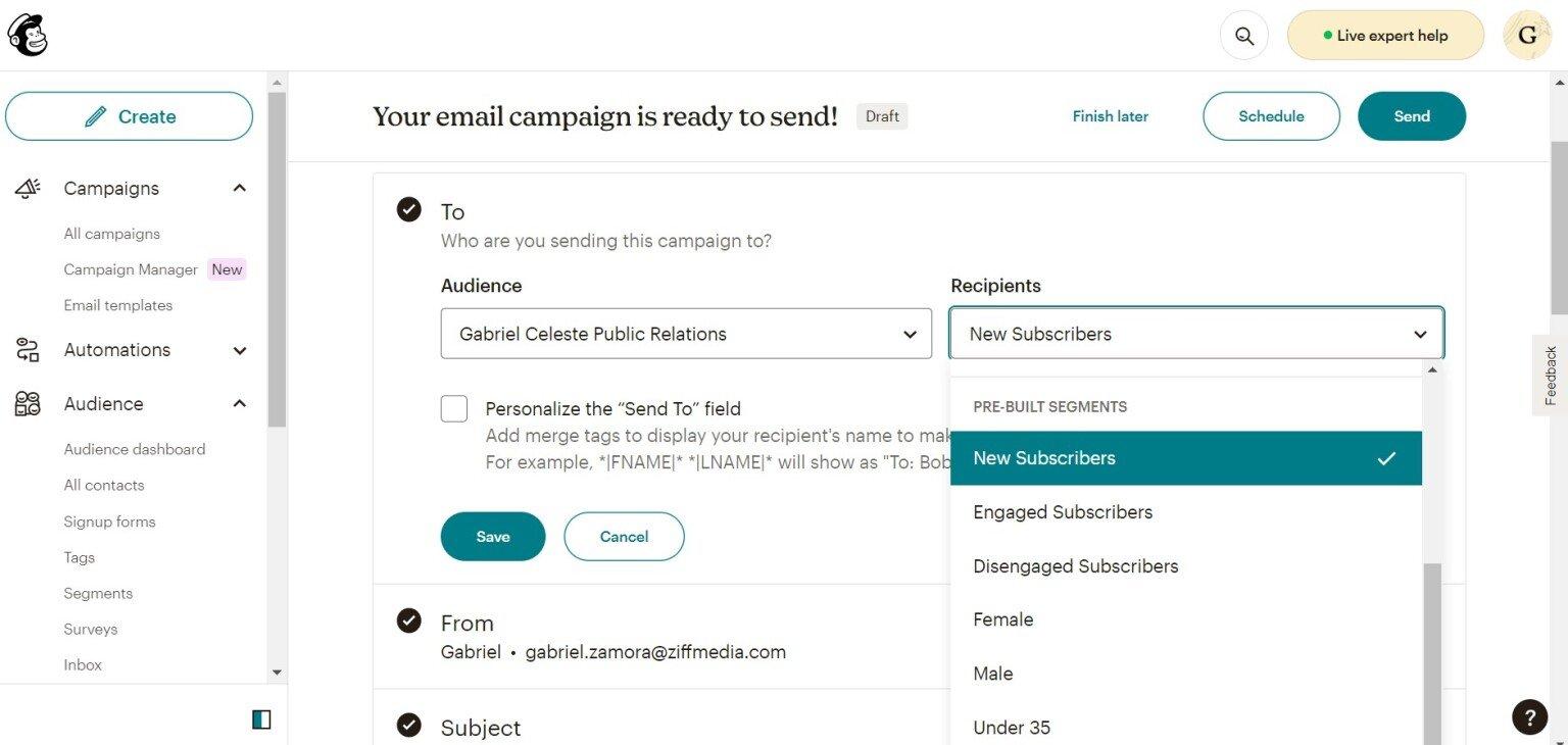 Mailchimp interface